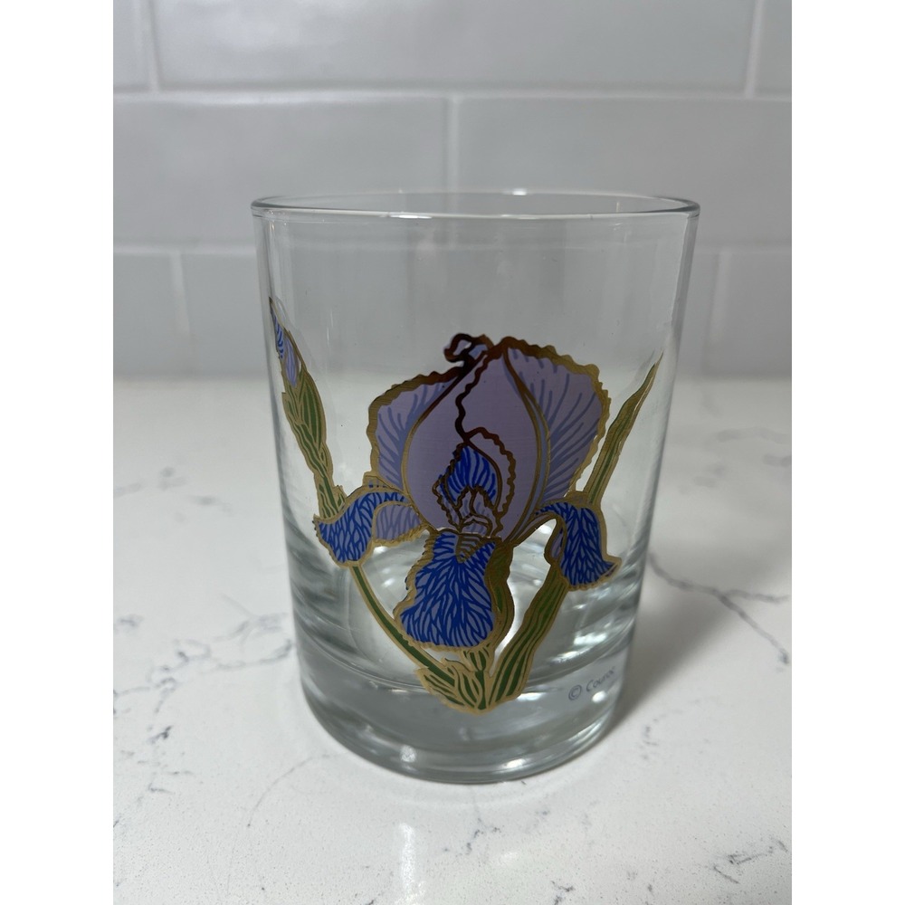 Couroc of Monterey Gold MCM Iris Glass Lowball Old Fashion Tumbler 3.5" SET OF 1